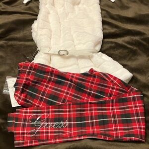 NWT Guess red/green/white plaid leggings w/ bedazzled Guess on leg Girls 14